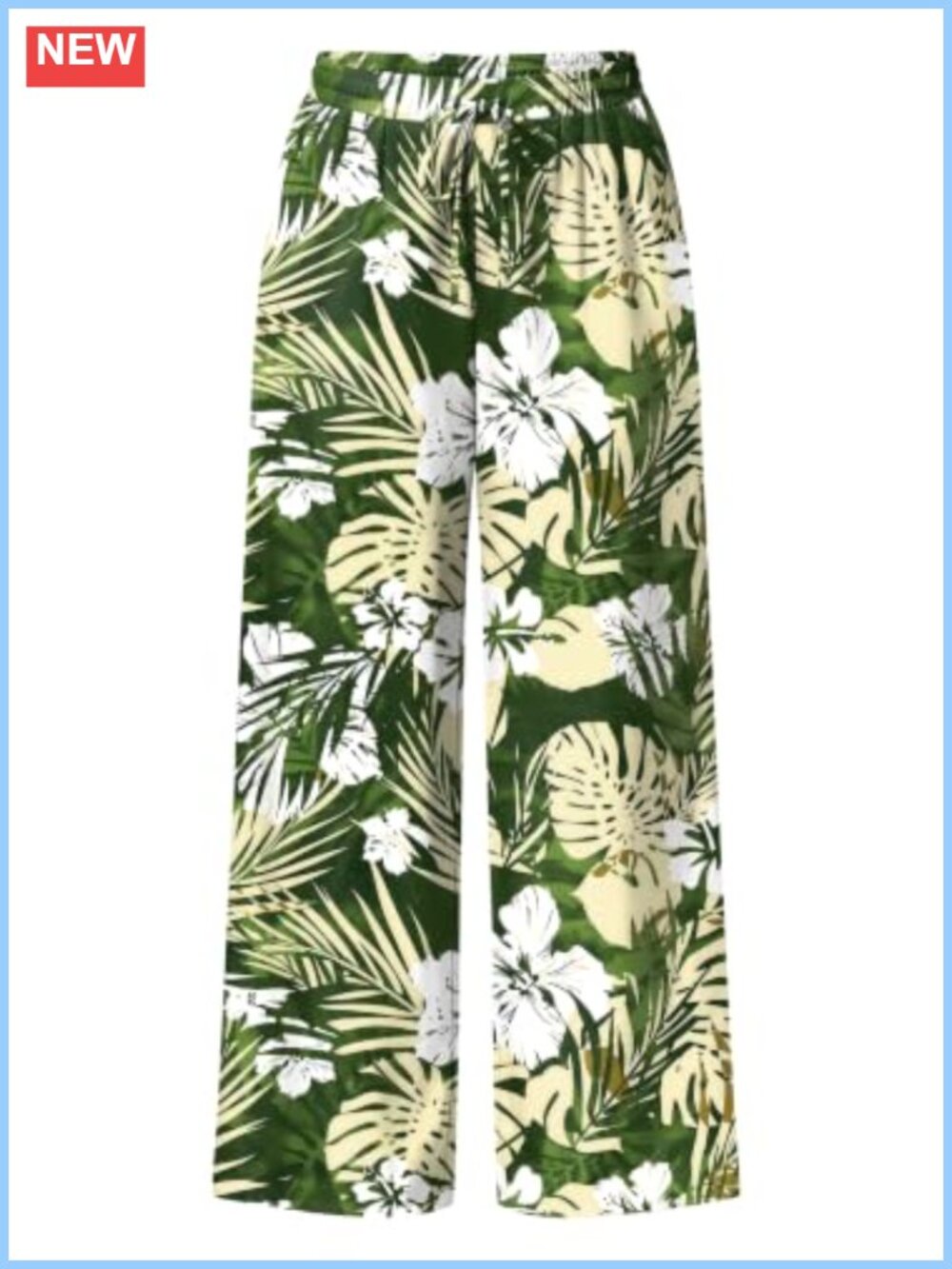 Wide Leg Palazzo Pants Elastic Waist Floral Summer Lounge Vacation